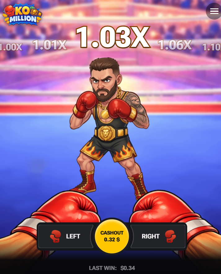 KO Million app mobile in italiano, demo bonus casino, truffa e soldi veri: pulsanti Left, Right e Cashout